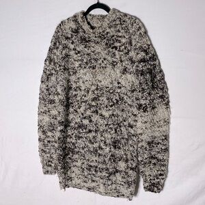 Vintage Hand Knit Brown Cream Long Sleeve Crew Neck Sweater L